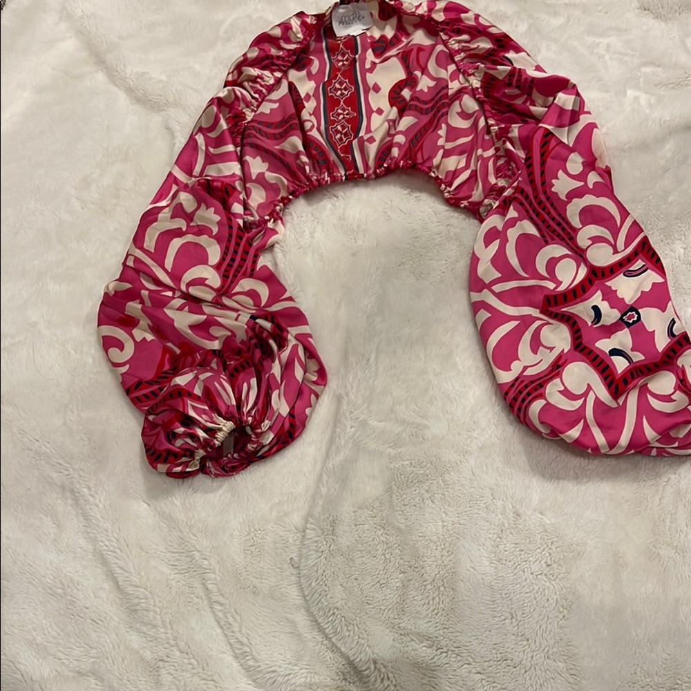 Anthropologie Red and White Ruched Ruffled Blouse (Shrug)